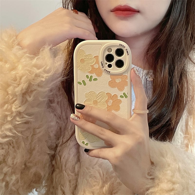 爽やかな春カラー◎フラワーペイント風デザイン スマホケース ND-14516