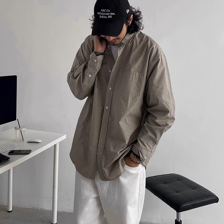 ★AMERICAN RETRO LOOSE CUT BASIC PLAID SHIRT　　　A0728