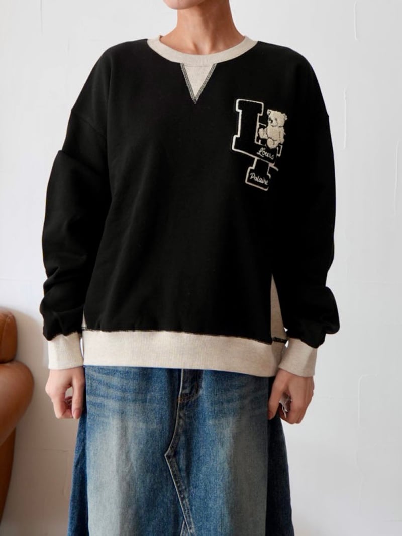 277. L'ours Polaire et Bleu(ルスポレイル&ブルー) 配色切り替えスウェット(black)(25319102)