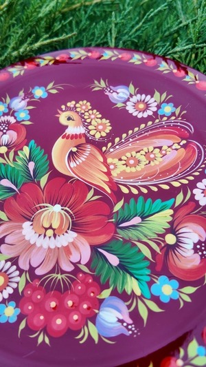 ペトリキウカ塗りのプレート （ティモシェンコ作）20cm