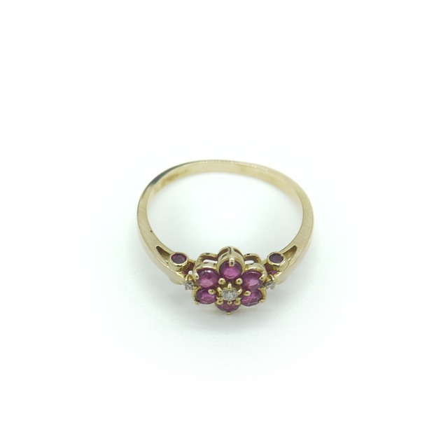 ルビー ダイヤ フラワー 更 リング 宝石 ジュエリー K18WG 14号 