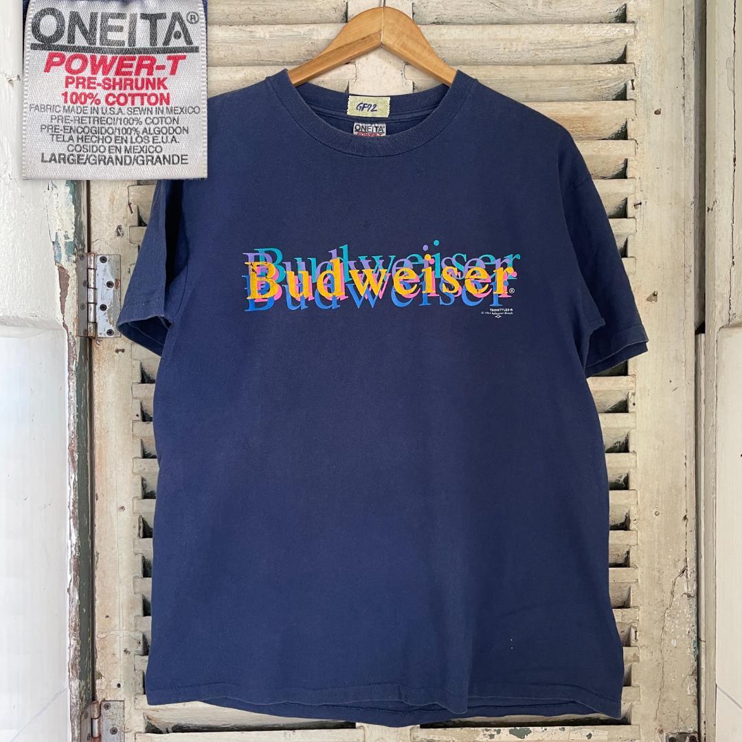 90sアンビルBudweiserバドワイザービアTシャツアドバタイジングネイビー