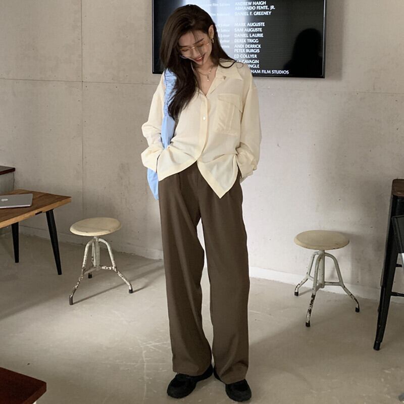 オータムスタンダードシャツ ハイウェストパンツ ロング レトロ ストリート 秋物 ガールズファッション42379025884