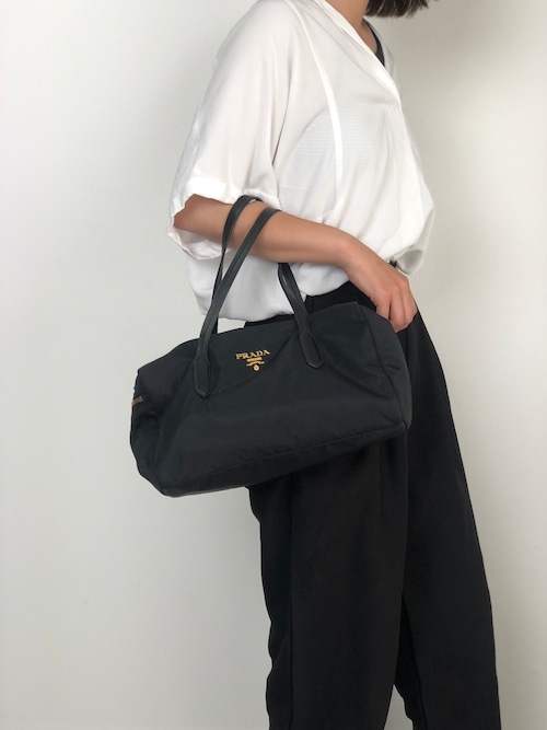PRADA プラダ ハンドバッグ ブラック ロゴ ナイロン ミニボストン vintage ヴィンテージ オールド 754ve8