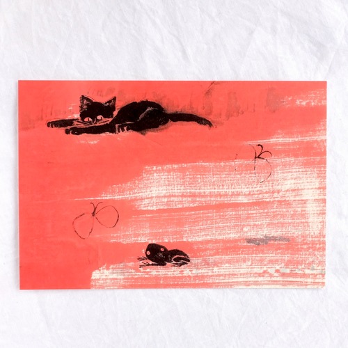 【きくちちき】ポストカード「しろねこくろねこ・あか」