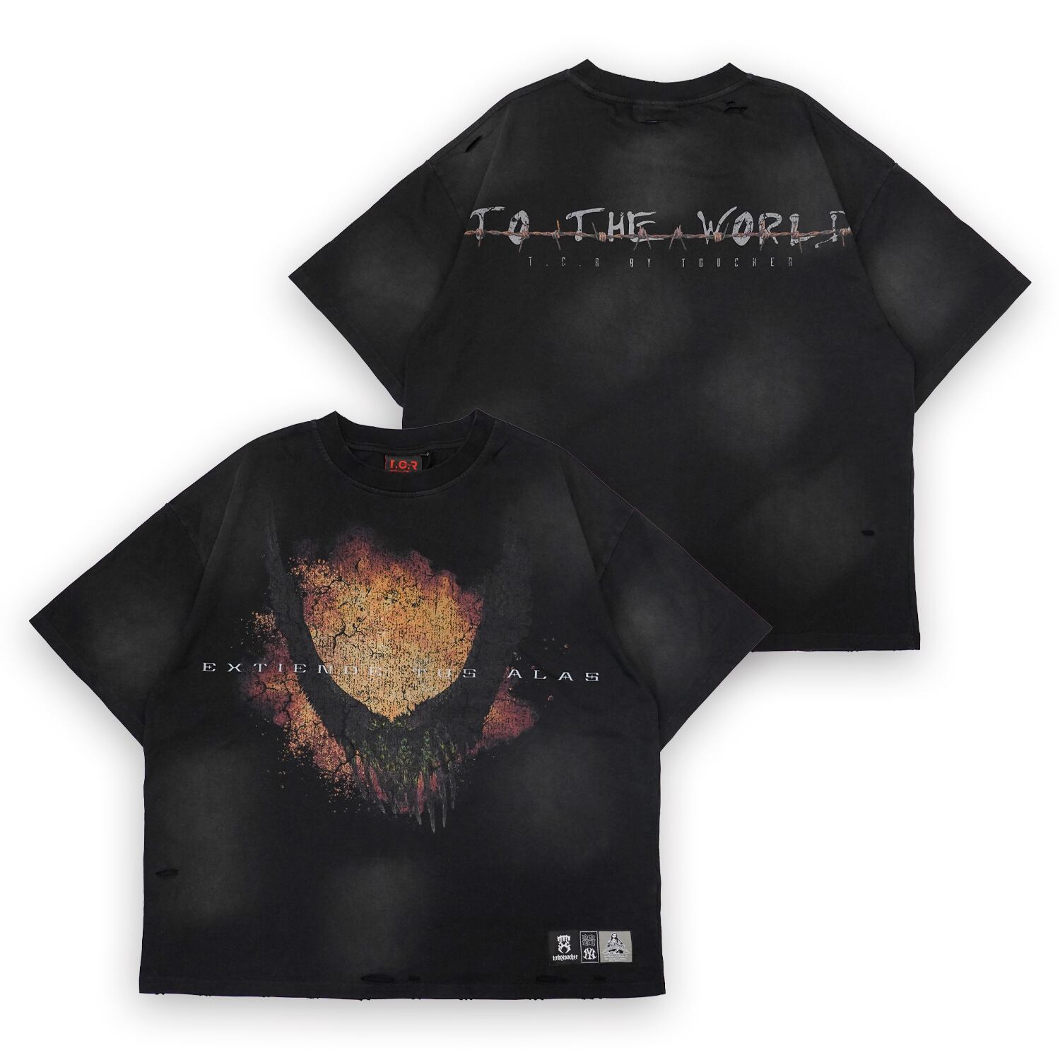 トップス T.C.R. by TOUCHER T.C.R DISTINY WASHED DAMAGE L/S TEE - BLACK | T.C.R BY