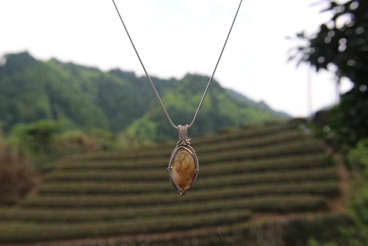 Rutilated quartz silver925 wire wrapping pendant