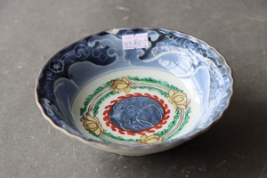 カケ 高台ソゲ 伊万里焼 色絵 花波文 膾皿 D アウトレット