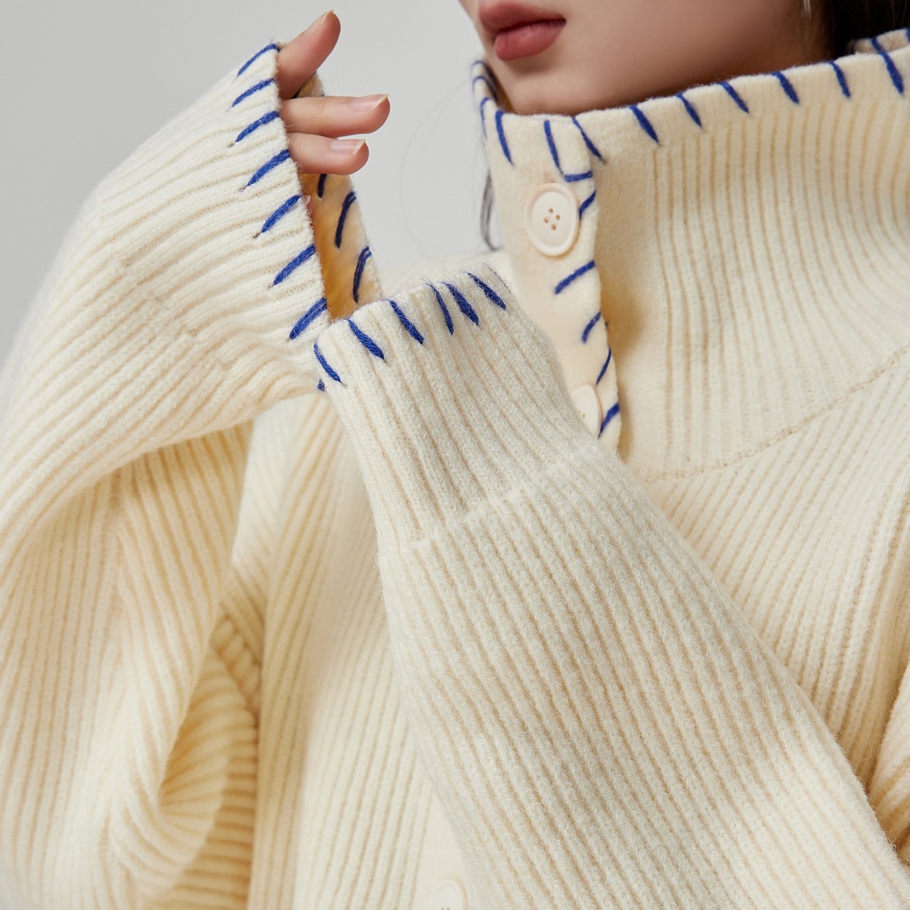 ステッチデザイン オーバーサイズニットカーディガン H0036