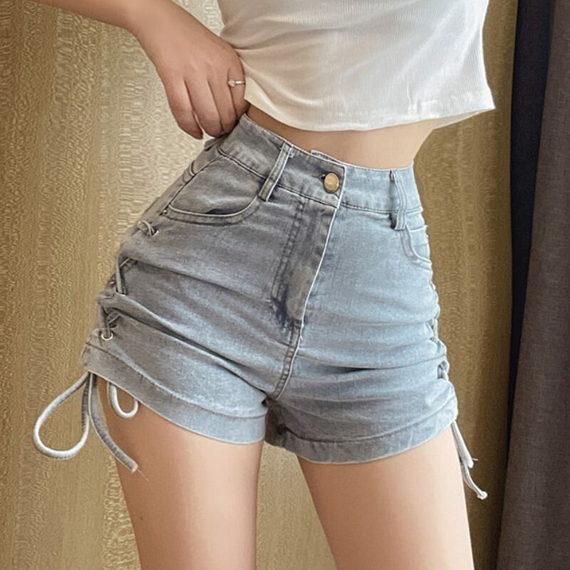 プリーツショーツ ハイウェストウェスト薄手パンツ ブルマー ワイドレッグ ワイドパンツ ハンチェンe17425766474