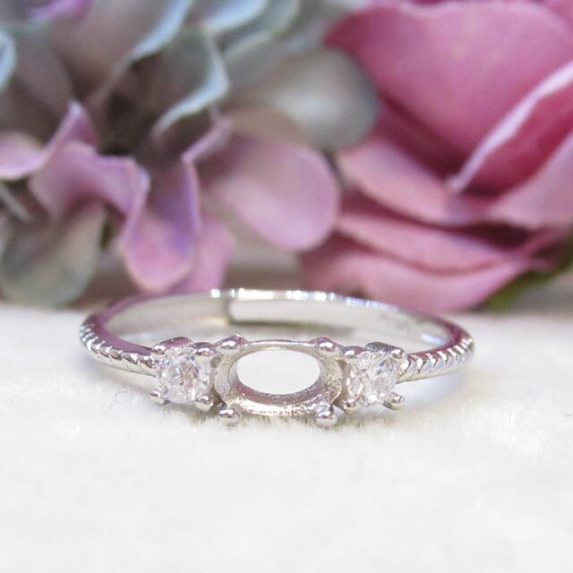 5×3㎜ 横向き スジ目 CZ S925 リング台 SV セッティング小さめ