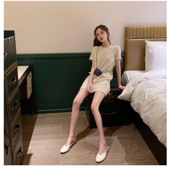 韓国 ファッション ワンピース チェック柄 ツイードワンピース