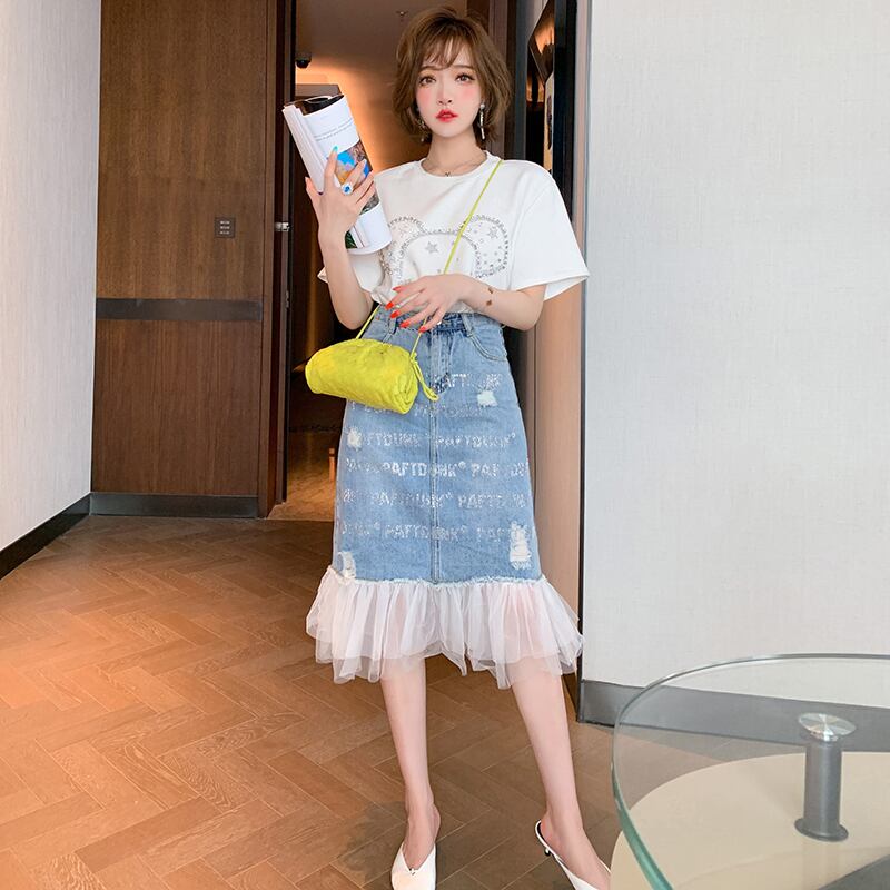 ラインストーンメッシュスカート スプリング 春物 ステッチ MIUCO44565579004