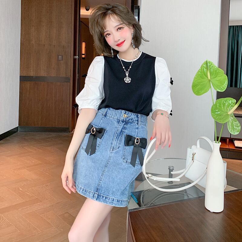 ポケットAラインウェスト薄手スカート リボン MIUCO56162818754