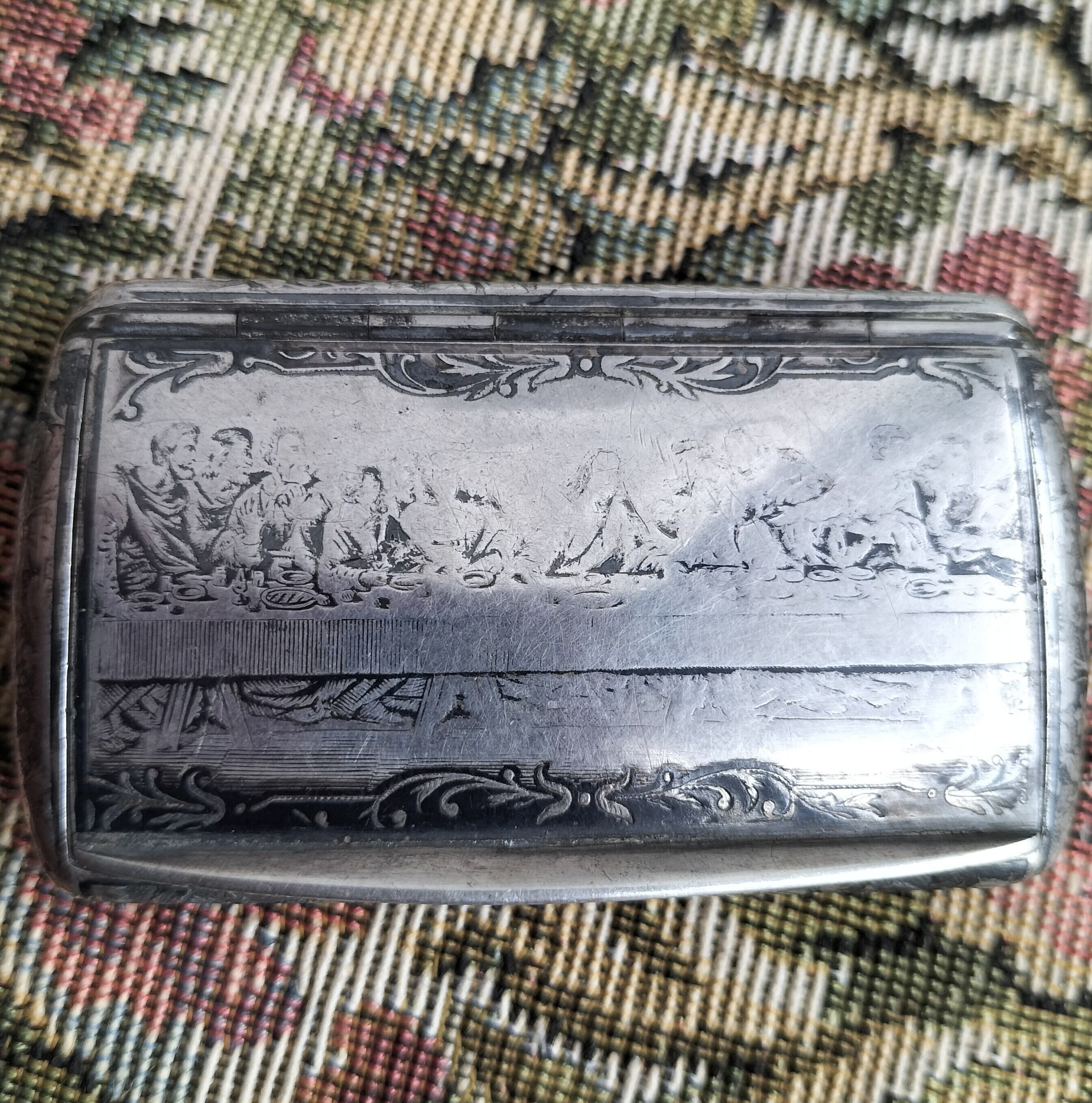Antique NIELLO "The Last Supper" Silver Snuff Case