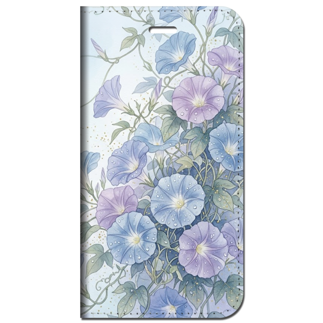 iPhone対応 スマホ 手帳型ケース 夏 朝顔 アサガオ モーニンググローリー フルブルーム くすみカラー 水彩 ボタニカル ラベンダーブルー スプラッシュ 大人可愛い スマホケース スタンド 【iPhone17 / iPhone16e / iPhone16 他 iPhone各機種対応】 |iasmfb03