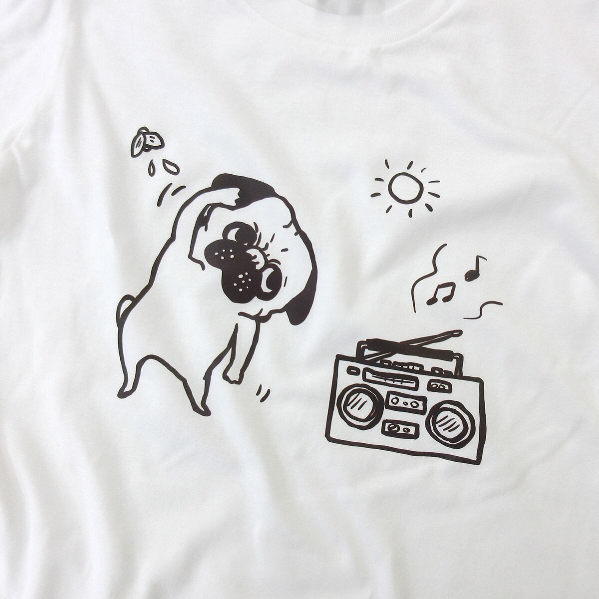 ラジオ体操 パグ Tシャツ dog60 犬 ブヒ パグ 好き 服 ゆるい イラスト