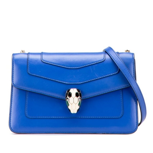 ブルガリ セルペンティ チェーン ショルダーバッグ ブルー レザー レディース BVLGARI 【中古】
