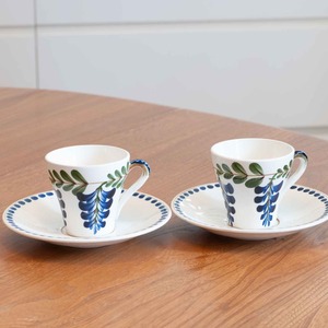 デンマーク　アルミニア(Aluminia)社製　１９０３〜１９３３年製造　藤の花（Balaregn）シリーズ　カップ&ソーサー２客