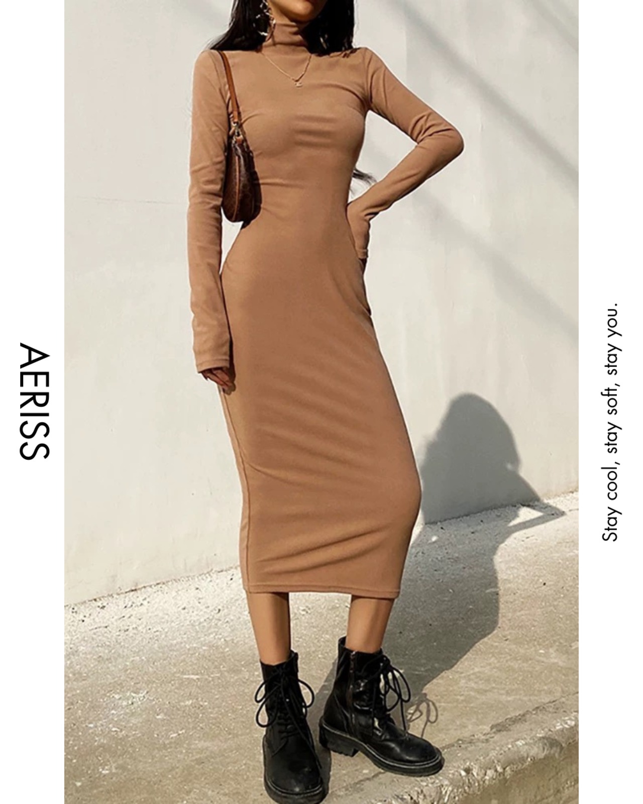 ハイネックストレッチロングワンピース 5color A0745 - 13