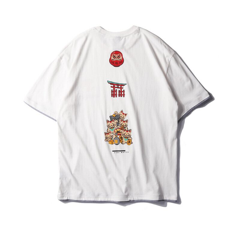 【新作】【送料無料】 Yidao Vintage 20 Summer Loose Cartoonラッキーキャットプリントボーイシン半袖ラウンドネックTシャツ-アリババ ショート ハーフスリーブ サマー 夏物 Oネック ビンテージ hip6-161113100379067