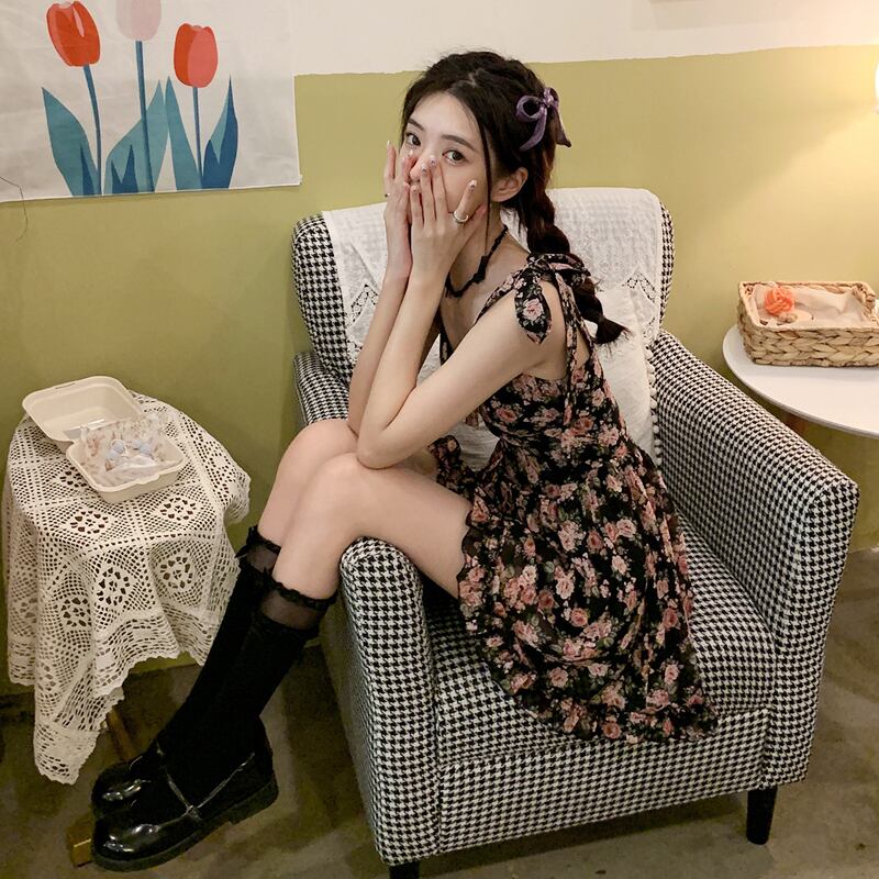 フローラルドレス サマースリムショートスカート 大人ガーリー スウィート キュート カジュアル 夏物 花柄 試着室73989047036