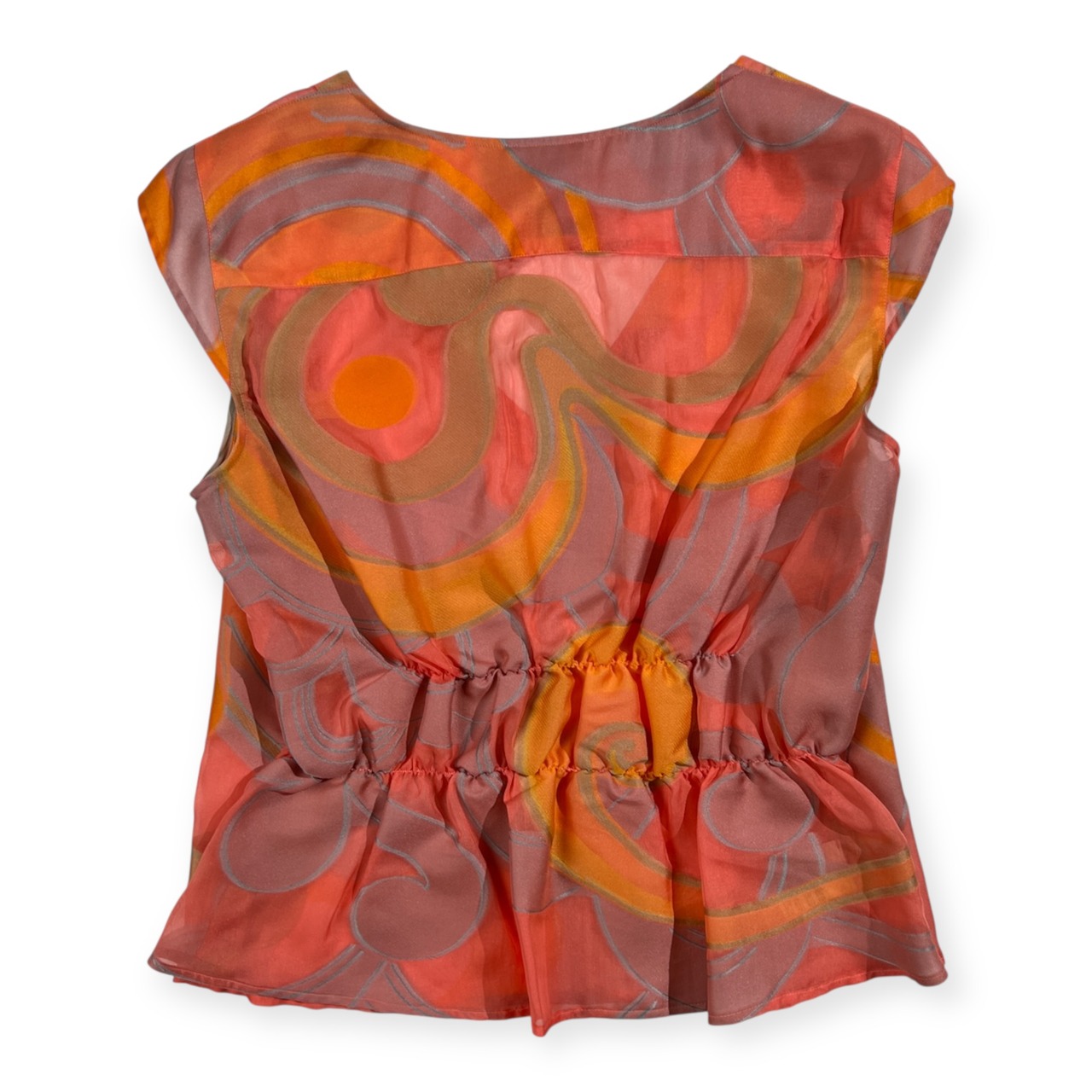 GIORGIO ARMANI ジョルジオアルマーニ 総柄 ノースリーブ シルク シースルー トップス サイズ 42/ピンク系