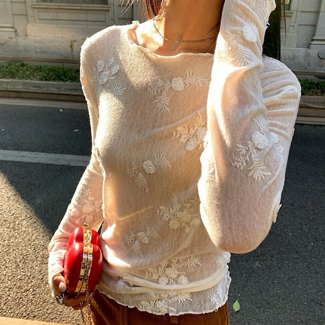 sheer embroidery flower mellow cutsew　2litr06239