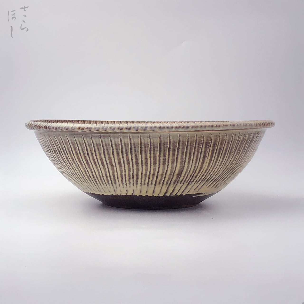 一点もの】小鹿田焼 小袋窯 尺2寸5分 睡蓮鉢 打ち刷毛目/櫛描き 白