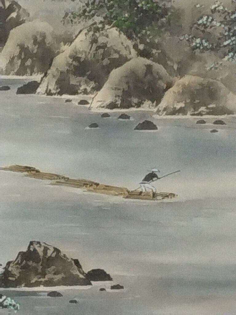 鈴木光甫｜SUZUKI Koho「青緑山水」彩色山水 現代作家中古掛軸 共箱