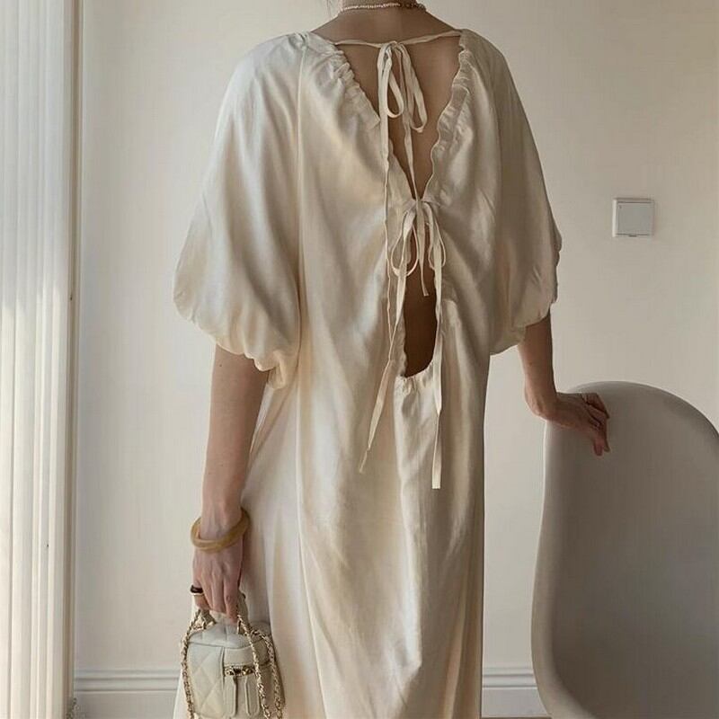 back ribbon shirring one-piece 00577