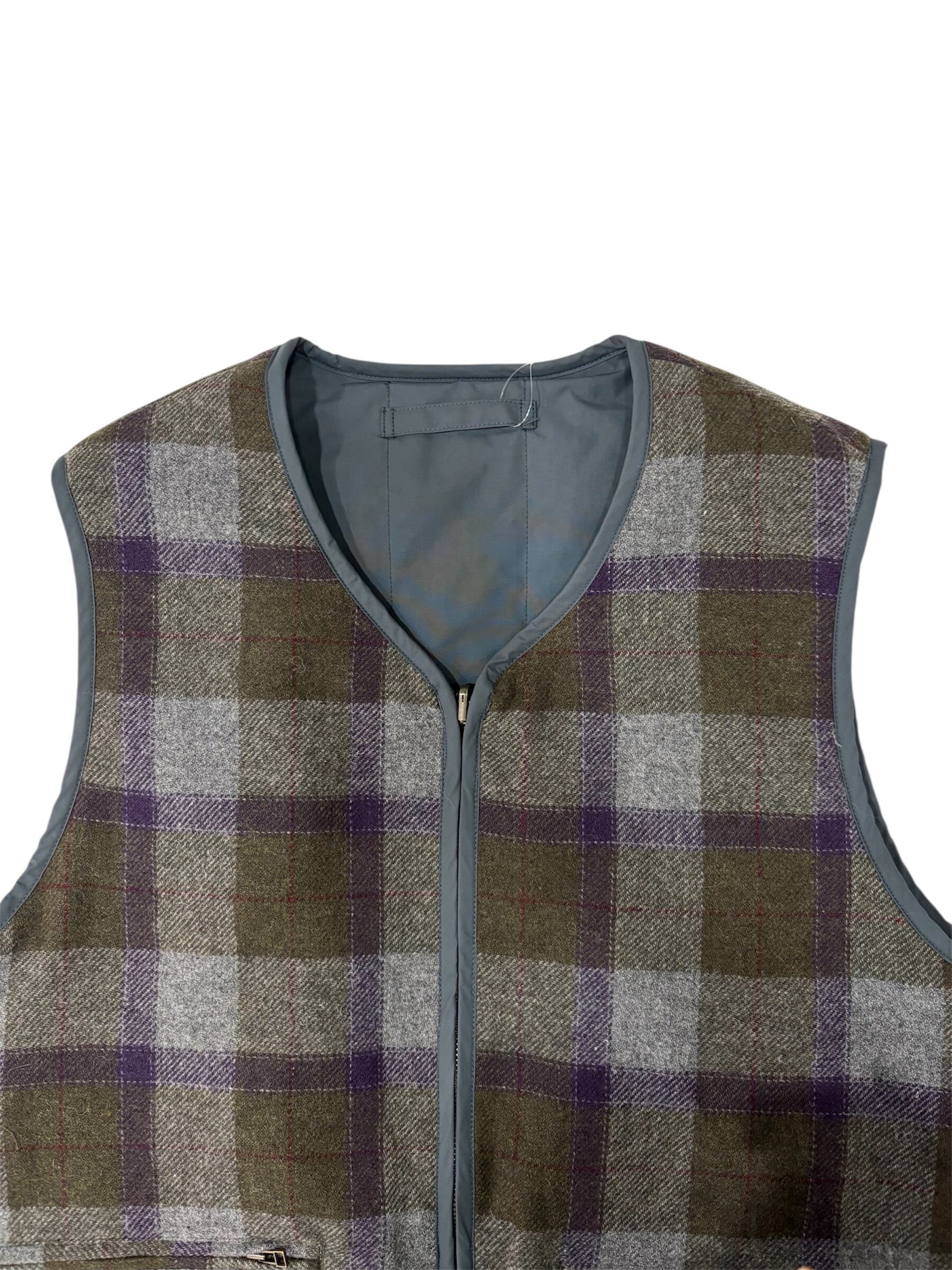 PWA】REFINE-WOOL CHK RV VEST - CHARCOAL | standlobby