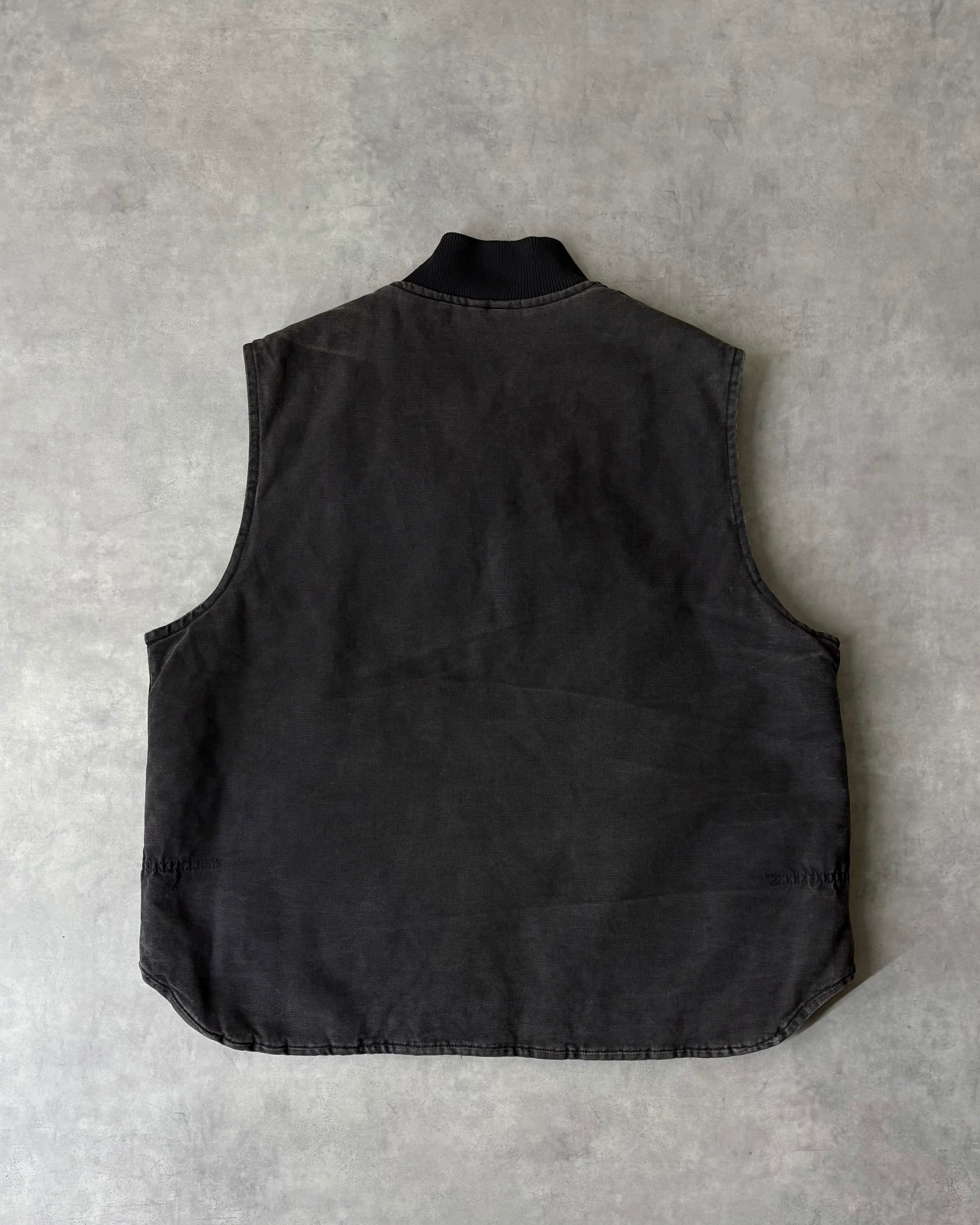 90s Carhartt Fade-Black Zip-up Duck Vest | VOLAR