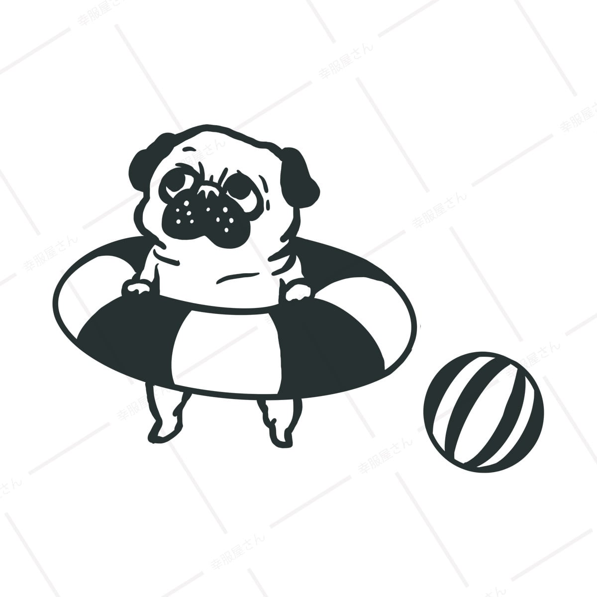 海水浴 パグ Tシャツ dog61 犬 ブヒ パグ 好き 服 ゆるい イラスト