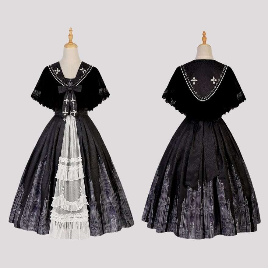 即納 ブラック ホワイト Mサイズ ゴスロリ セットアップ ケープ