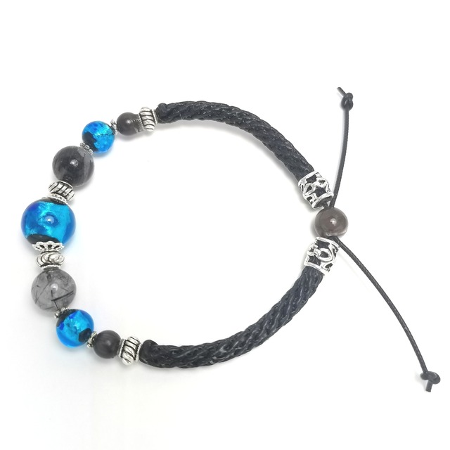 ホタルガラス × 黒針水晶 ブレスレット