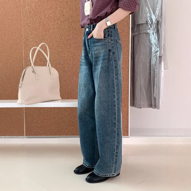 【デニム】 デニムパンツ レディース きれいめ  春 夏 秋 冬 20代 30代 40代 ジーパン パンツ ワイドパンツ ハイウエスト  ネイビー 青 S M L