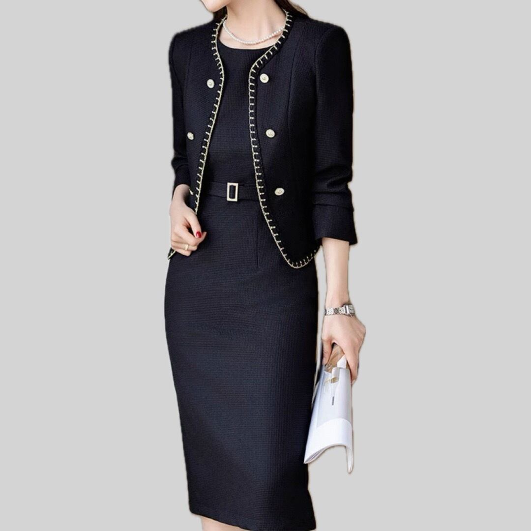 Stitch design button tweed jacket and pencil dress setup 00122