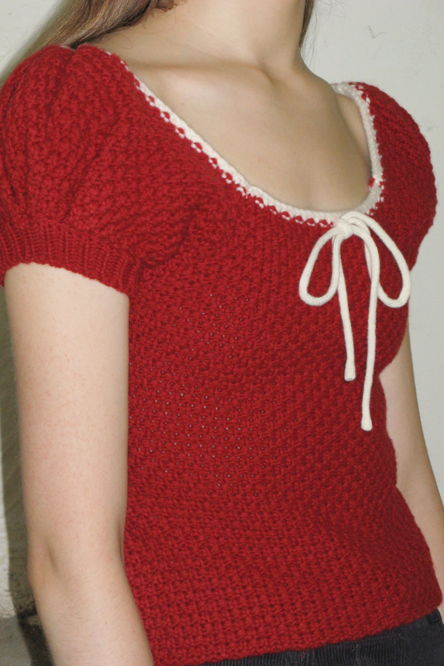 ☆LE SSERAFIM ウンチェ 着用！！【sinoon】PUFF HALF KNIT TOP (RED