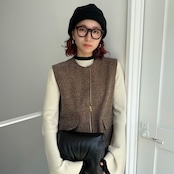 【受注予約:10月下旬入荷予定】バルーンシルエットMIXツイードvest/ブラウン