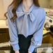 シャツ レディース 長袖 トップス ブラウス リボン付き シフォン おしゃれ ボタン留め コーデ 着まわせる 無地 上品 オフィス 事務所 通勤 OL