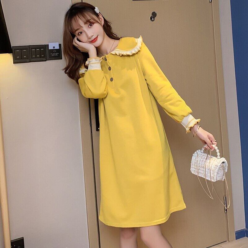 【新作】【送料無料】 9946＃マタニティ服春秋ターンダウン襟綿長袖ゆったりとしたスタイリッシュなドレス妊婦妊娠 ロング コットン スプリング 春物 オータム 秋物 AL expec392929219083