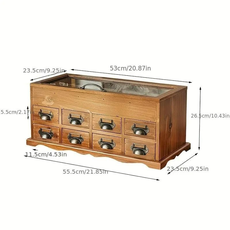 収納ボックス ヴィンテージ調 木製 引き出し付き 多層ガラス製 手芸