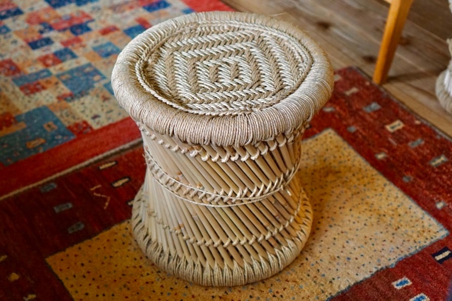 民藝　ラタン　スツール　竹　イス　インド　編み込み　2個セット 倉敷民藝館にも展示されている 「インドの民藝スツール」 大・小セット