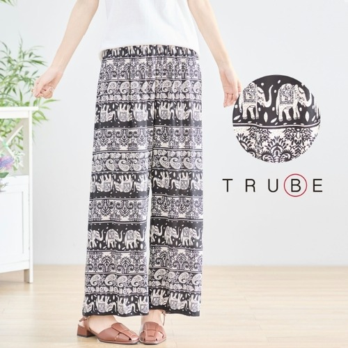イージーパンツ リラックス エスニック エレファント N53-038A TRUBE L LL ワイドパンツ サラサラ 涼しい フリー 大人可愛い ミセス fmsd キレイメ 普段着 おしゃれ着 デイリーファッション 大人スタイル 婦人服 可愛い服 30代 40代 50代 60代 洋服 レディース