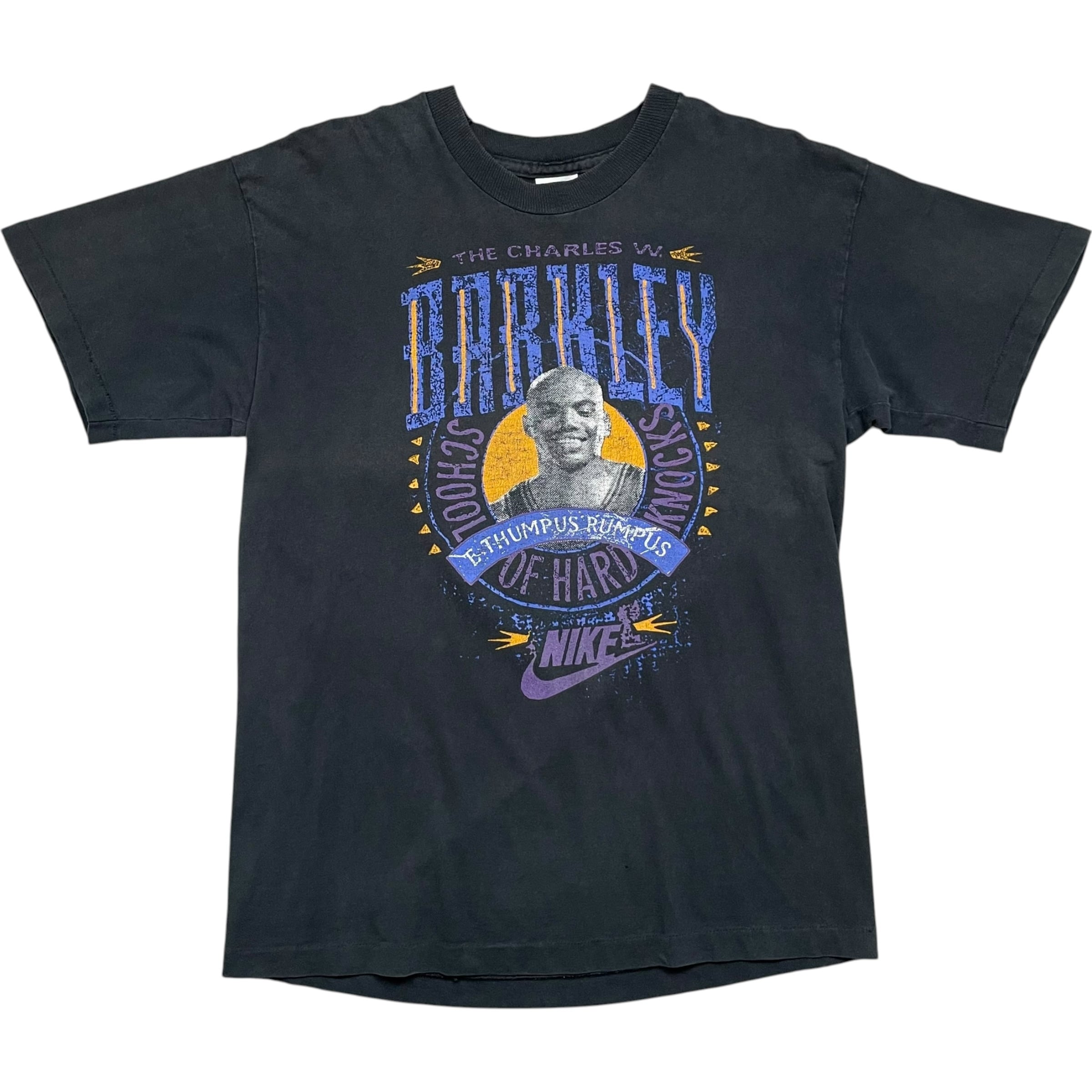 《M》 NIKE ナイキ Tシャツ ブラック プリントデザイン フェード 穴あり 90年代 vintage no.10043
