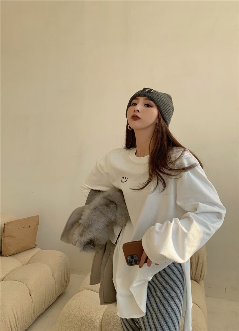 Tシャツ シャツ レディースルーズホワイトスプリングトップス ロング 春物 ブラックストロベリース24209909275