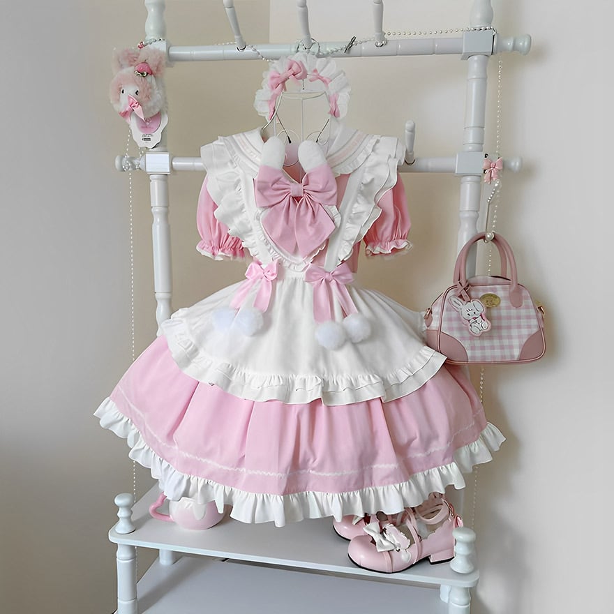 セーラーメイド服 うさ耳 ワンピ エプロン 継袖 制服ワンピ コンカフェ