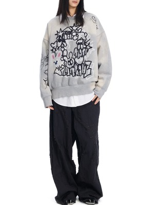 【25SS】SANKUANZ サンクアンズ / BUMPY GRAFFITI PRINT BLEACHED CREWNECK SWEATSHIRT / スウェット