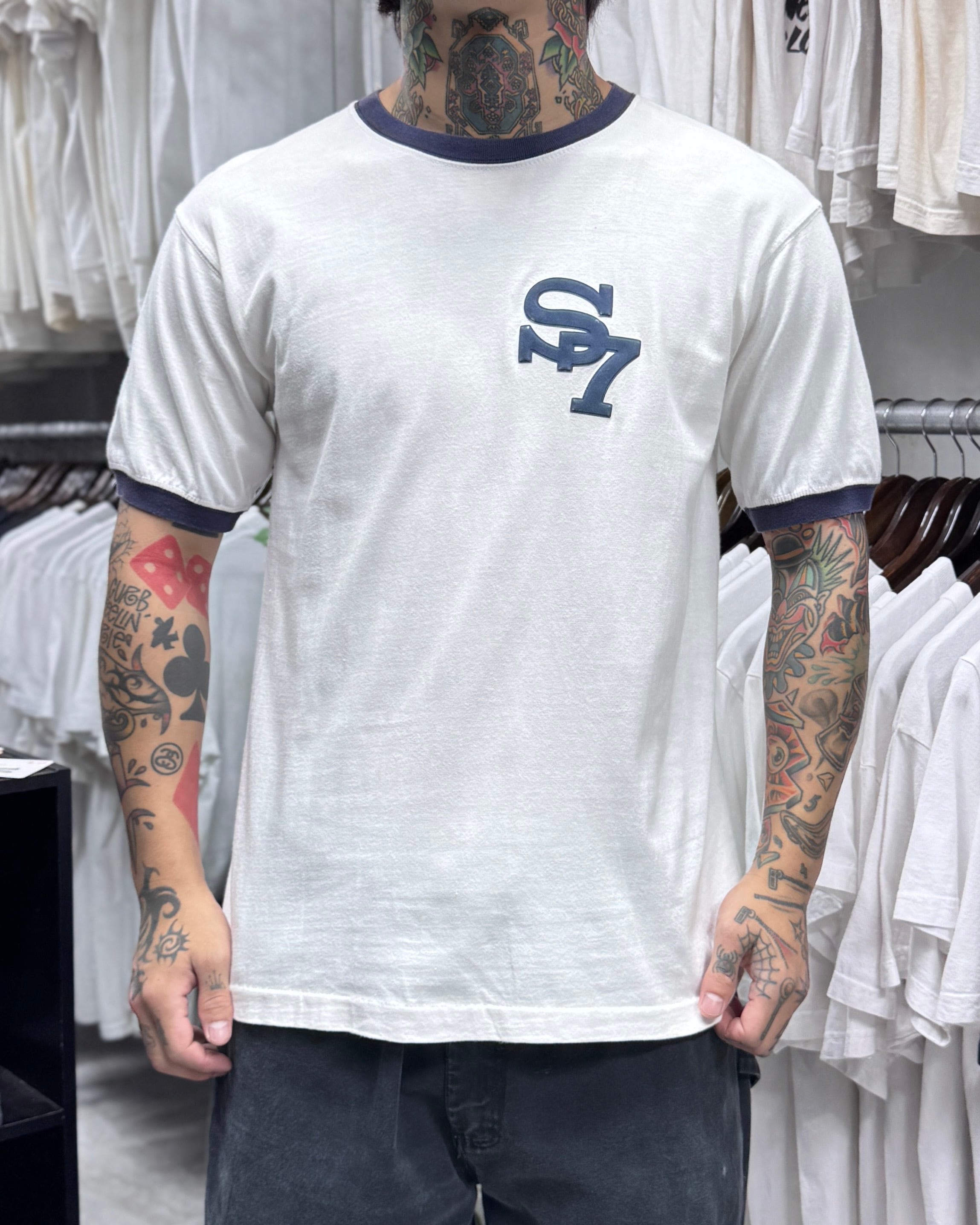 80's~90's old stussy Mock Neck Design Tee “黒タグ“ “モックネック